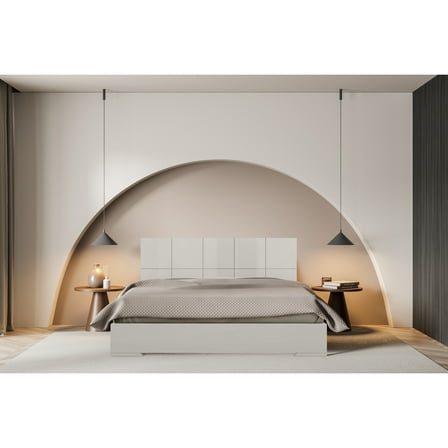King Size Bed with Modern Square Headboard - Light Grey High Gloss Finish Bedroom Furniture