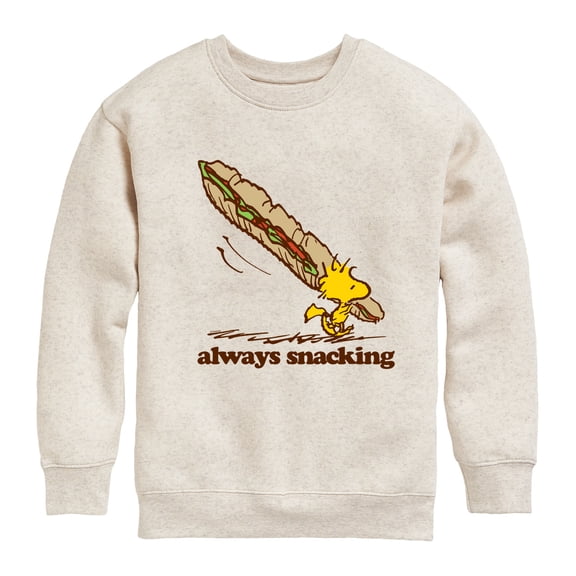 Peanuts - Always Snacking Graphic Long Sleeve Fleece Sweatshirt