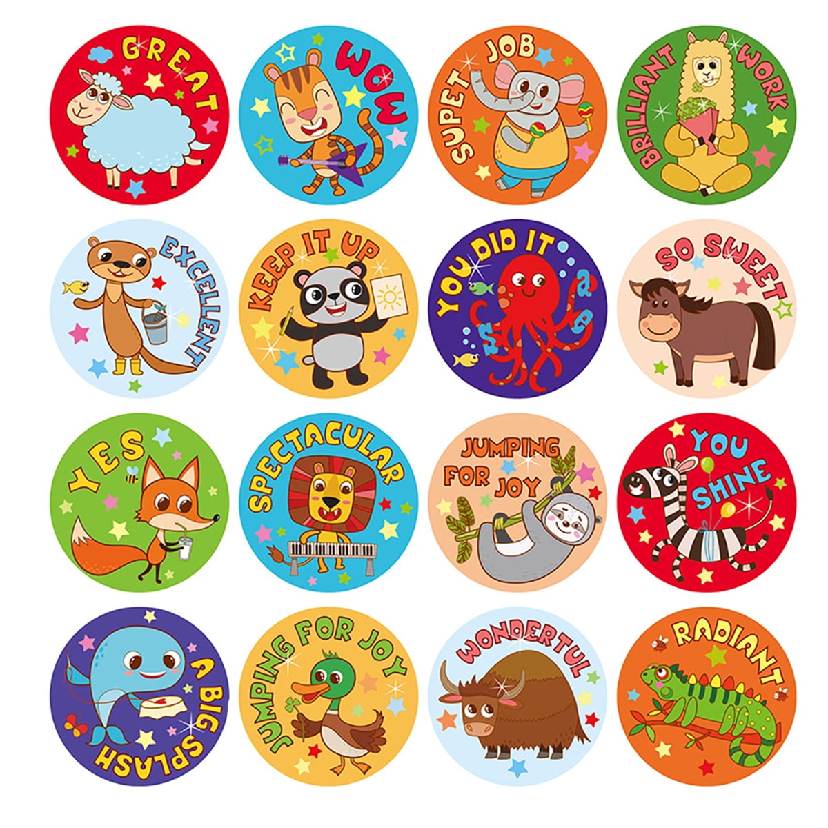 1008 Pieces Animal Reward Stickers For Kids Student Award Adorable Round Animal School Teacher 