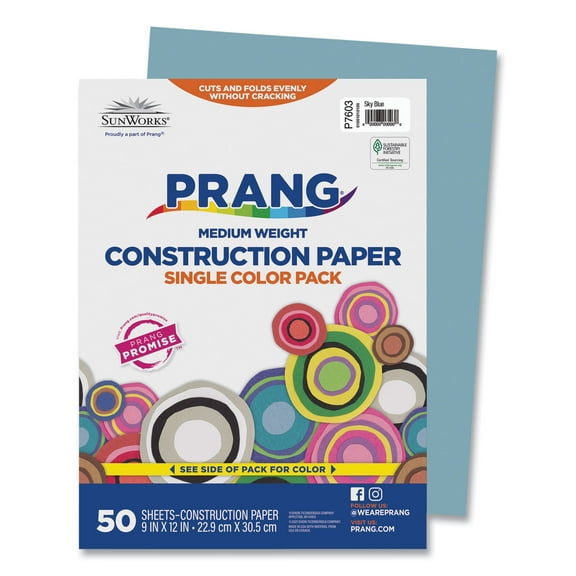 SunWorks, PAC7603, Construction Paper, 50 / Pack, Sky Blue
