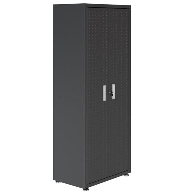 Pemberly Row Contemporary Tall Metal Garage Cabinet in Charcoal