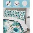 thumbnail image 3 of Twin XL Quilt Bedding Set, Teal Green Floral Reversible Summer Quilt 3 Pieces, Vintage Cornflower Leaves Rustic Plants Lightweight Bedspreads Coverlets with 2 Pillow Shams for All Seasons, 3 of 5
