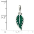 thumbnail image 2 of 925 Sterling Silver Polished Green Enameled Leaf Enhancer Charm 24x7mm Wide Pendant Necklace for Women, 2 of 2
