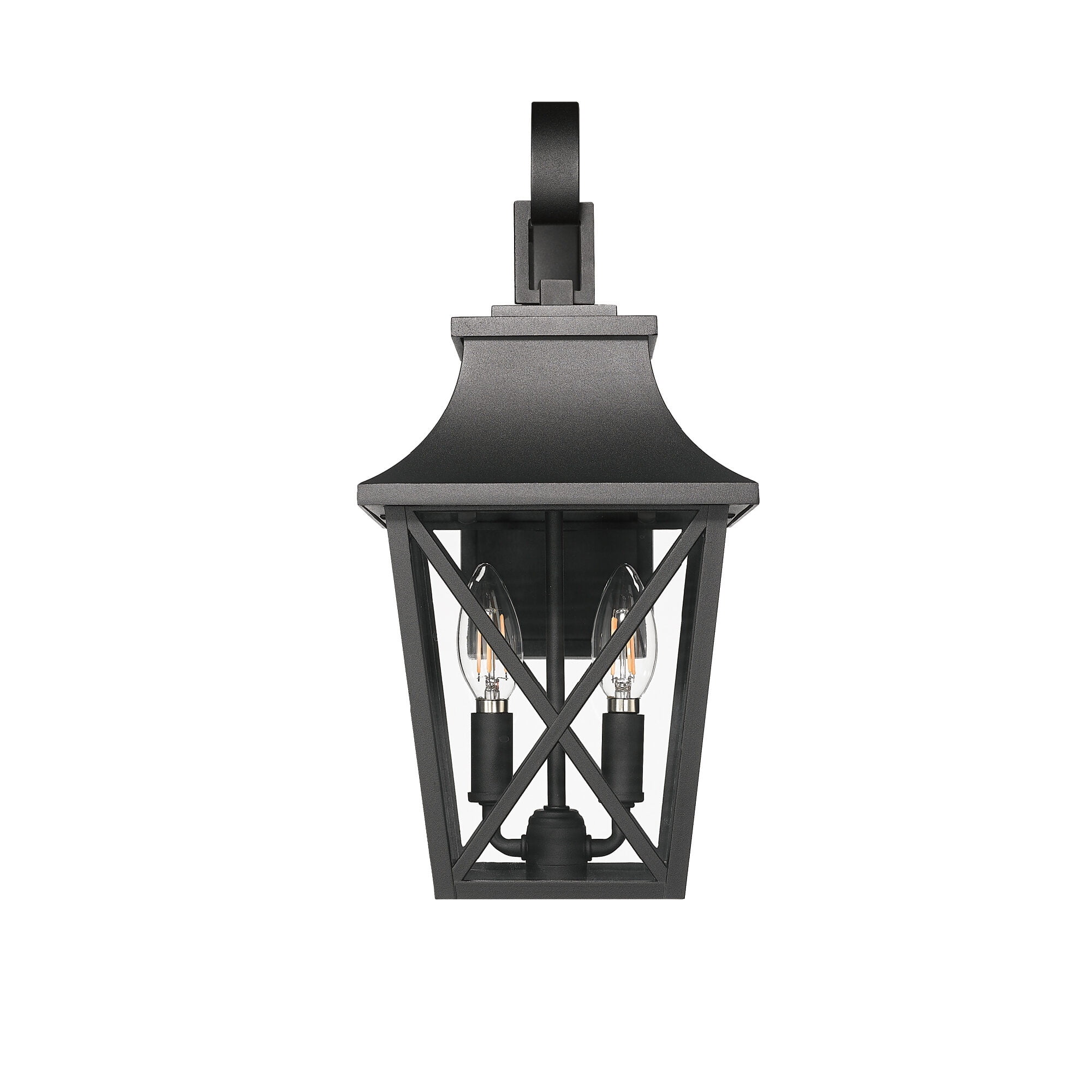Outdoor Wall Light, Black Outdoor Wall Lantern 2-Light,Large Outside Modern Wall Sconce Light Fixture,Industrial Porch Light Wall Mount with Glass,Waterproof Farmhouse Exterior Lamp Lighting (1 Pack)