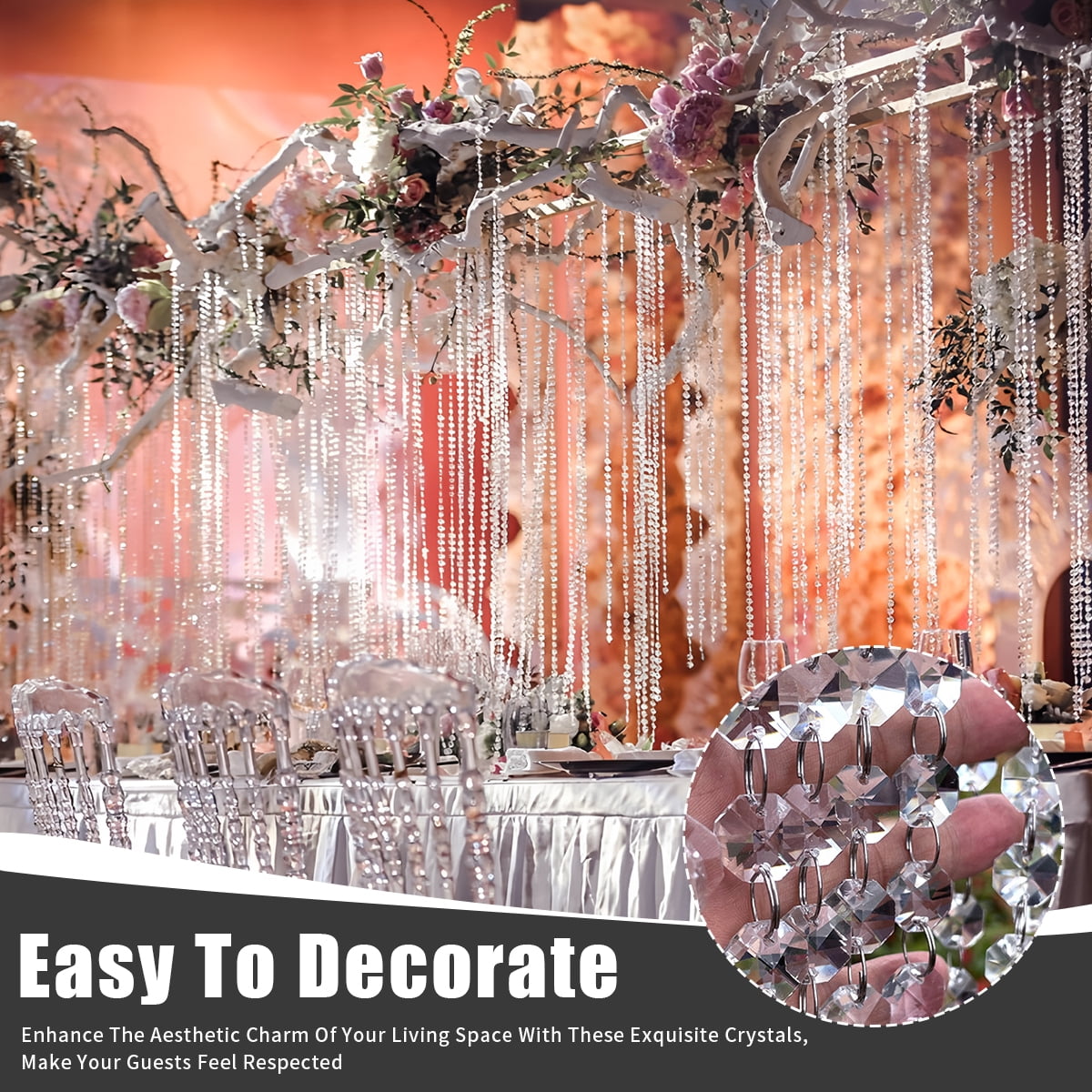 Glass Door Bead Curtains Crystal Chandeliers String Garland 14mm 33ft/10pack - Doorways Room Window Door Wall Bohemian Decor