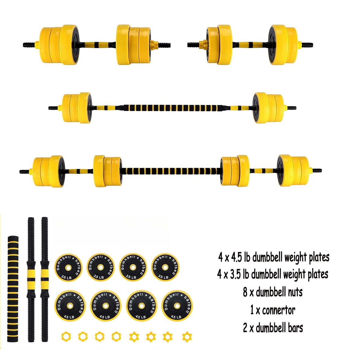 Huisuilinss Adjustable Dumbbells, 33 Lbs/44 Lbs Dumbbells Set Used as Barbell, Kettlebells, Push up Stand, Fitness Exercises for Home Gym Suitable Men/Women