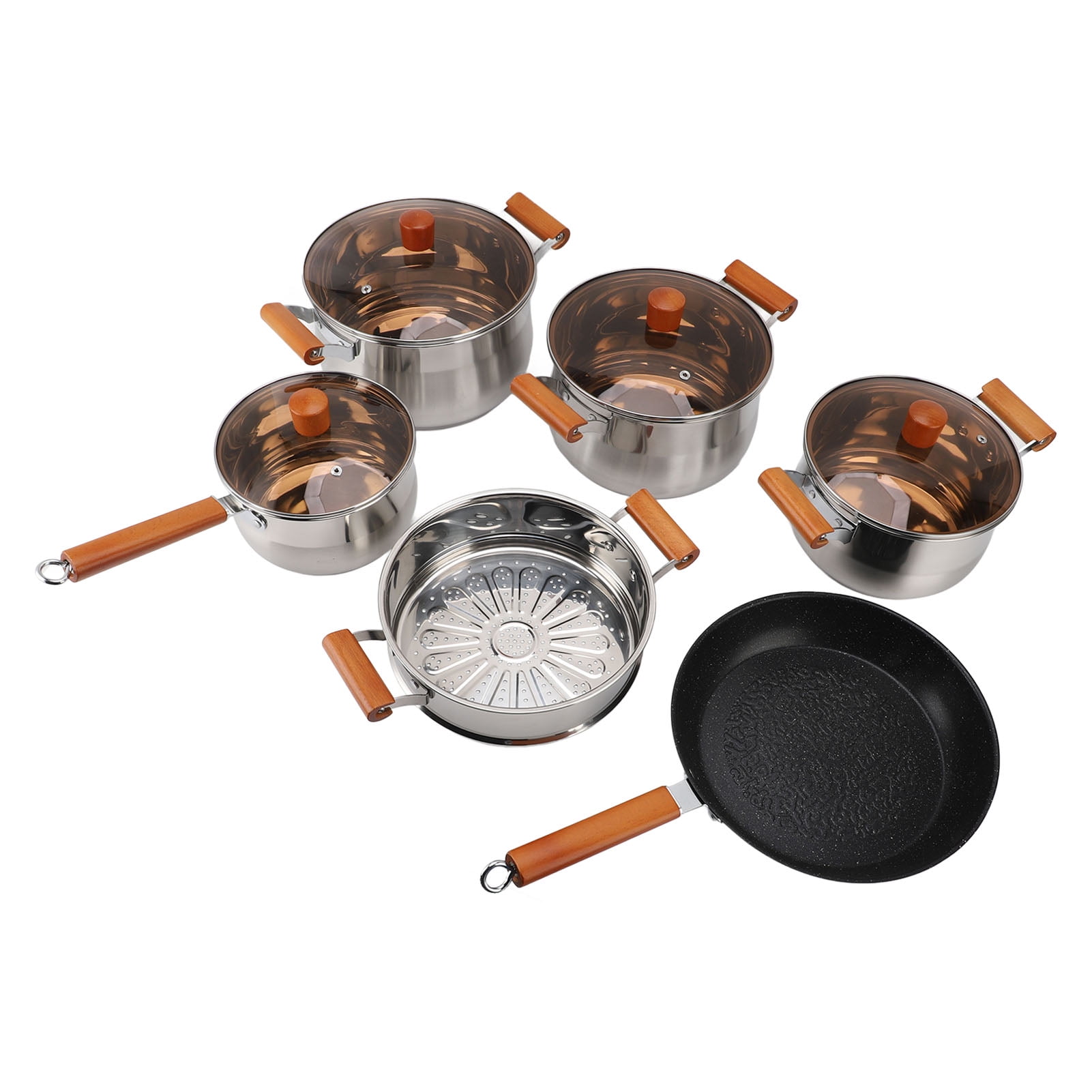 Kitchen Cooking Set, Cooking Set High Efficiency Wooden Handle  for Steaming Boiling Making Soup
