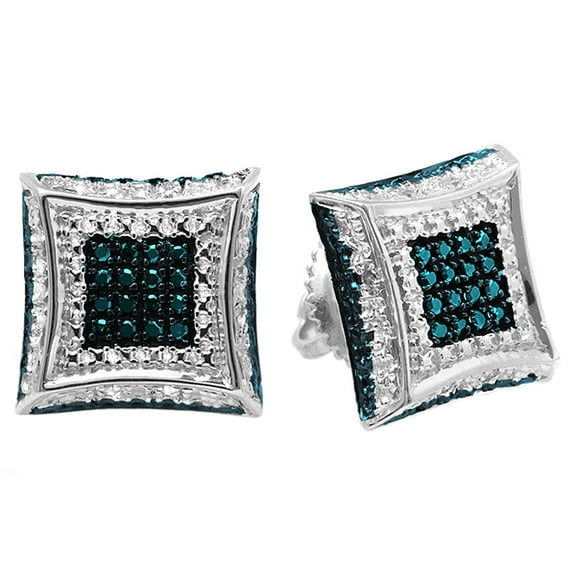 Dazzlingrock Collection 0.15 Carat (ctw) Round Blue & White Diamond Micro Pave Screwback Unisex Stud Earrings in 925 Sterling Silver