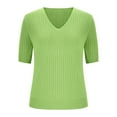 thumbnail image 3 of Ribbed Knitted Tops For Women V-Neck Short Sleeve Shirts Plain Basic T-Shirt Causal Elegant Shirts Summer Tops 2025 Trendcy Tee, 3 of 5