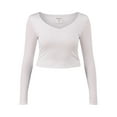 thumbnail image 4 of No Boundaries Double Layer V-Neck Cropped Tee, Women's and Women’s Plus, 4 of 5