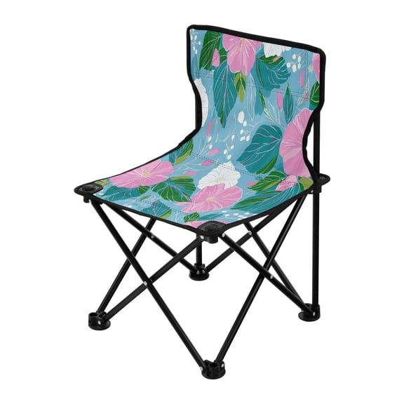 Folding Chair（Maximum weight capacity 220lb）Camping Chair For Camping Picnicking Outdoor Beach and Travel Floral Pattern Light Blue Background