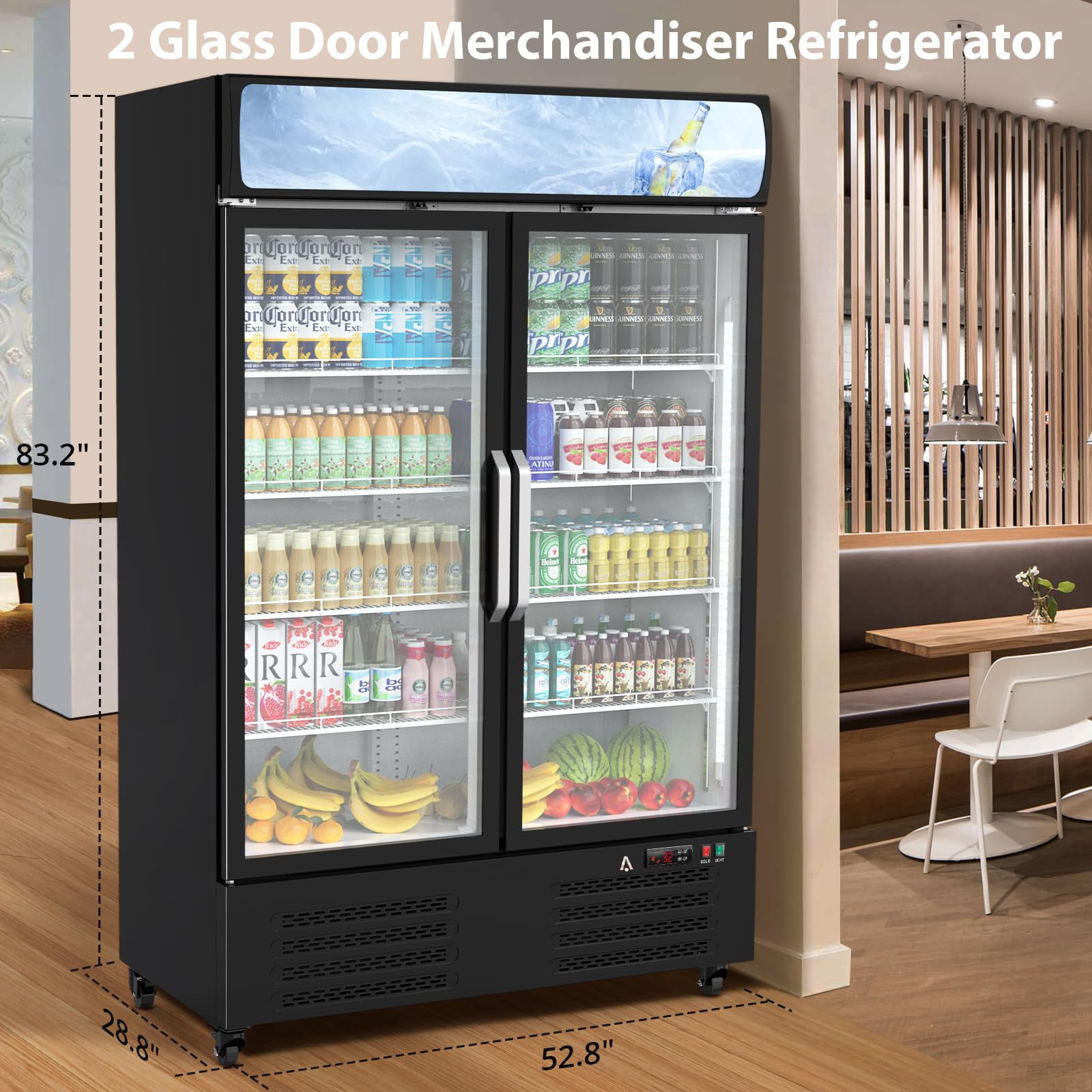 Beverage Cooler Commercial Refrigerator 36.3 Cu.Ft. Glass Door Display Refrigerator with LED Light, Commercial Refrigerator for Restaurant Cafe Bar Store
