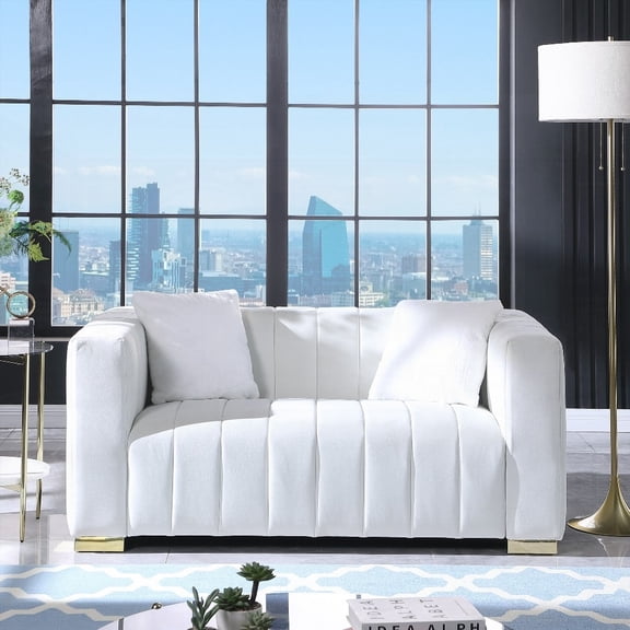 Premium Velvet Loveseat with Clean Lines & Softness | White