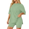 thumbnail image 6 of Stichou Women's 2 Piece Lounge Set 2026 Summer Casual Oversized Shirts Biker Shorts Matching Airport Travel Outfit Clothes Green L, 6 of 6