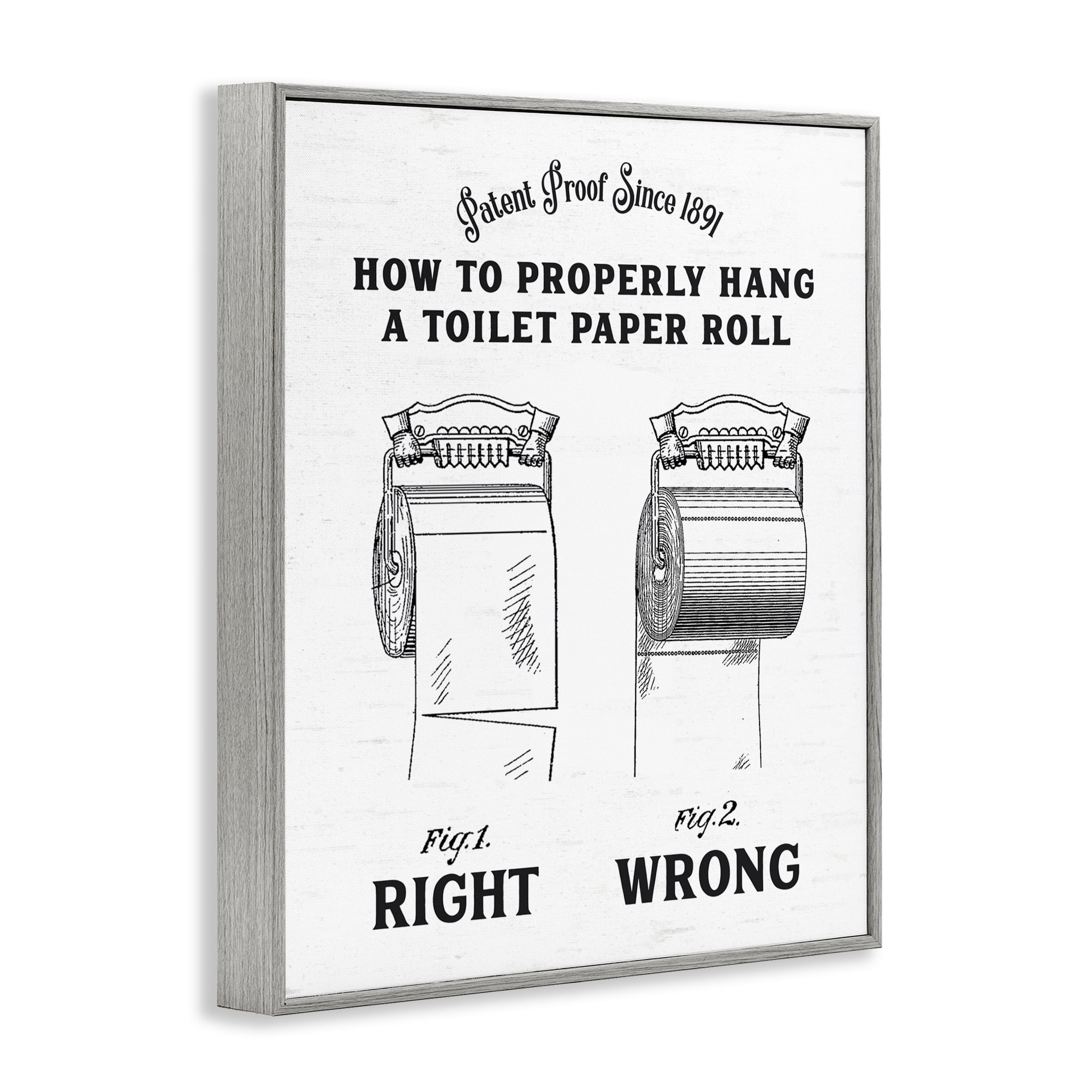Right & Wrong Toilet Roll Gray Framed Giclee Art, design by Lettered and Lined