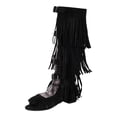thumbnail image 6 of Womens Fringe Knee High Flat Boots Gladiator Open Toe Tassel Backless Sandals Strap Buckle Party Fashion Dress Shoes Black Size 9, 6 of 6