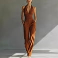 thumbnail image 2 of Miluxas Women's Halter 2 Piece Set Sleeveless Ruched Crop Top & High Waist Wide Leg Pants Outfit for Business Casual Brown, 2 of 5
