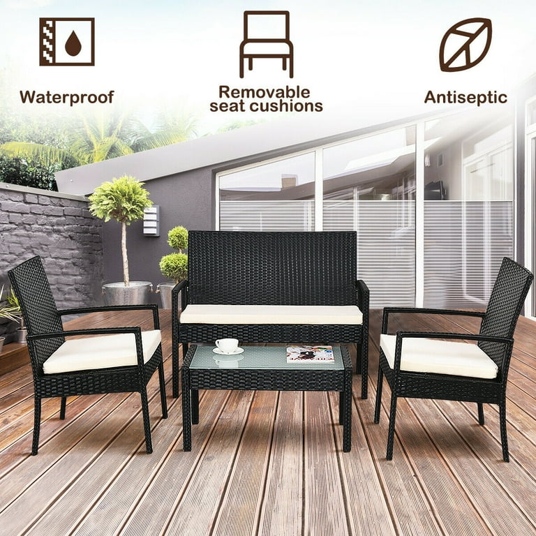 Costway 4 PCS Outdoor Patio Furniture Set Table Chair Sofa Cushioned Seat Garden Walmart