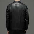 thumbnail image 4 of Abrigo de cuero a rayas bronceado de alta calidad para otoño e invierno, chaqueta informal ajustada con cuello tipo polo a la moda y cómoda para hombre, 4 of 4