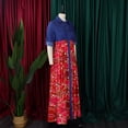 thumbnail image 4 of AURA Womens Abstract Print Denim Maxi Dress Long Sleeve High Waist Button Front Streetwear XL XXXL, 4 of 10