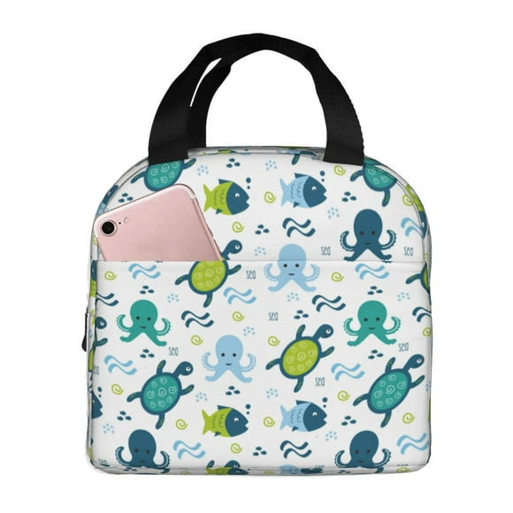Easygdp Cartoon Sea Creatures Bolsa Térmica Premium - Tela Oxford Impermeable, Gran Capacidad, Bolsillo Frontal, Unisex para Trabajo, Escuela, Actividades al Aire Libre y Picnics