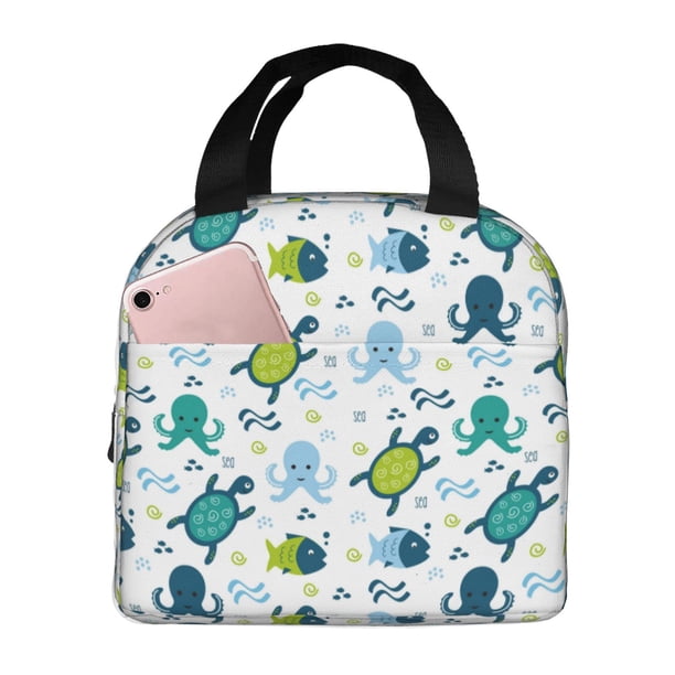 Easygdp Cartoon Sea Creatures Bolsa Térmica Premium - Tela Oxford Impermeable, Gran Capacidad, Bolsillo Frontal, Unisex para Trabajo, Escuela, Actividades al Aire Libre y Picnics