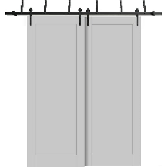 Sliding Closet Barn Bypass Doors 72 x 80 inches | Quadro 4111 Matte Grey | Sturdy 6.6ft Rails Hardware Set | Wood Solid Bedroom Wardrobe Doors