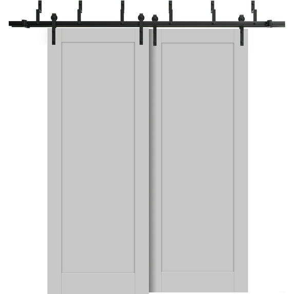 Sliding Closet Barn Bypass Doors 48 x 96 inches | Quadro 4111 Matte Grey | Sturdy 6.6ft Rails Hardware Set | Wood Solid Bedroom Wardrobe Doors