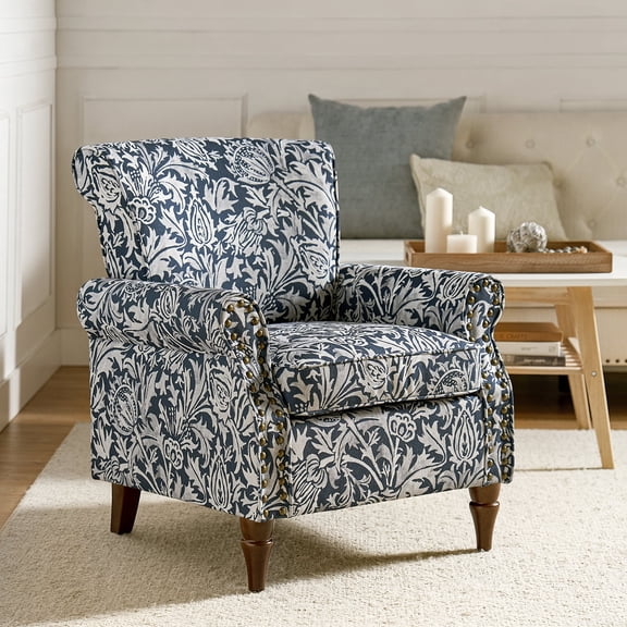 Tina's Home Modern Accent Chair Medallion Armchair Upholstered Living Room Navy