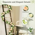 thumbnail image 6 of Lewondr Artificial Eucalyptus Garland, 2 Pack 6FT Floral Garland with 8 Roses 8 Peonies Eucalyptus Leaves, Maintenance-Free Greenery Backdrop for Wedding Table Backdrop Centerpiece, Mixed Champagne, 6 of 7