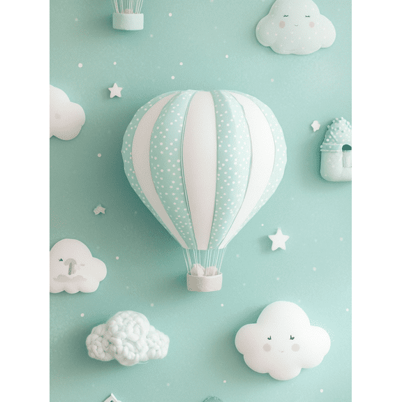 Mint Green Hot Air Balloon Wall Art Canvas Painting,Suitable for Living Room, Bedroom,Nursery,Kids Room,Playroom Decoration.