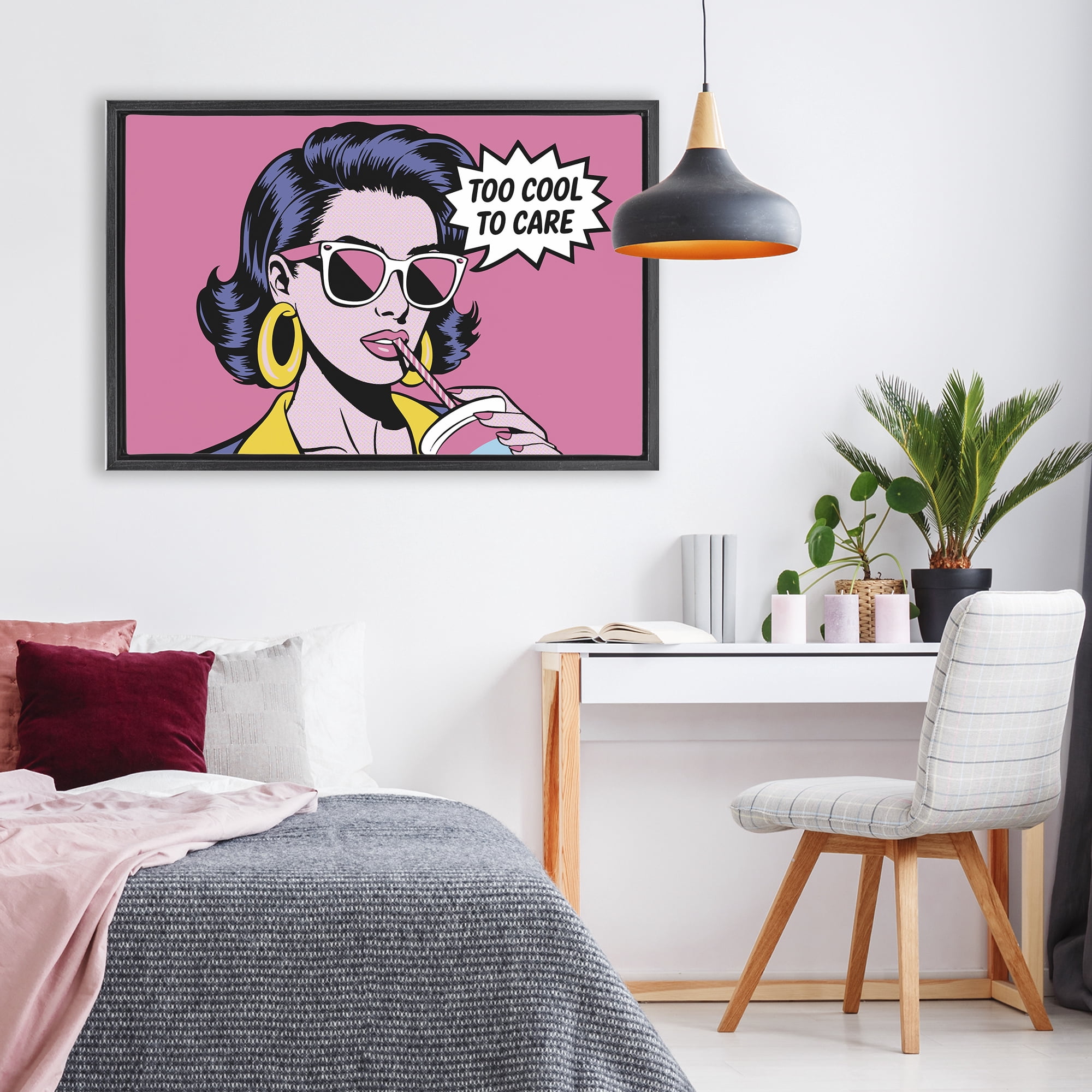 Stupell Industries Too Cool To Care Iconic Black Framed Floater Canvas Wall Art, design by Andreas Magnusson