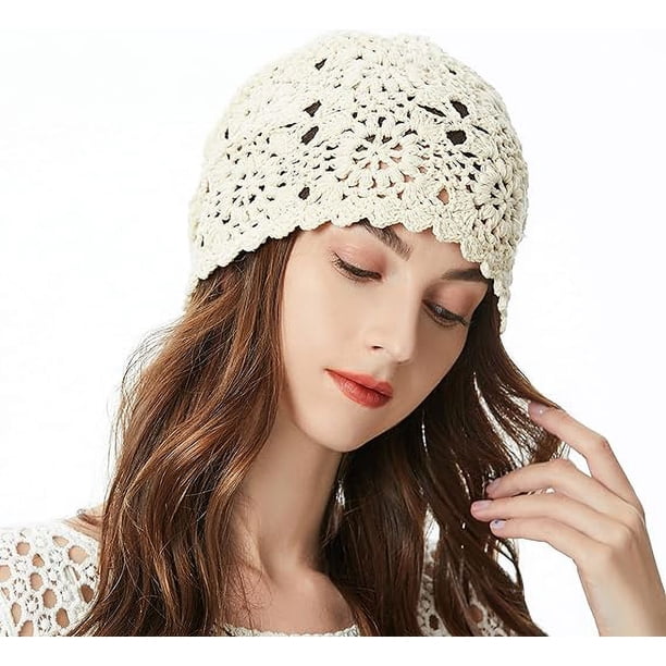 100% Cotton Crochet Beanie Hat Handmade Knit Slouchy Floral Skull Hat Knitted MADESHINE Handmade Flower Slouchy Floral Cotton Girl Skull  main image 2