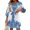 Blue, variant on WTOBBY Women's Fashion Floral Print V-Neck 3/4 Sleeve Tie Waist Dress, Casual Midi Dress with Flattering Silhouette for Day to Night Transition,Beige L