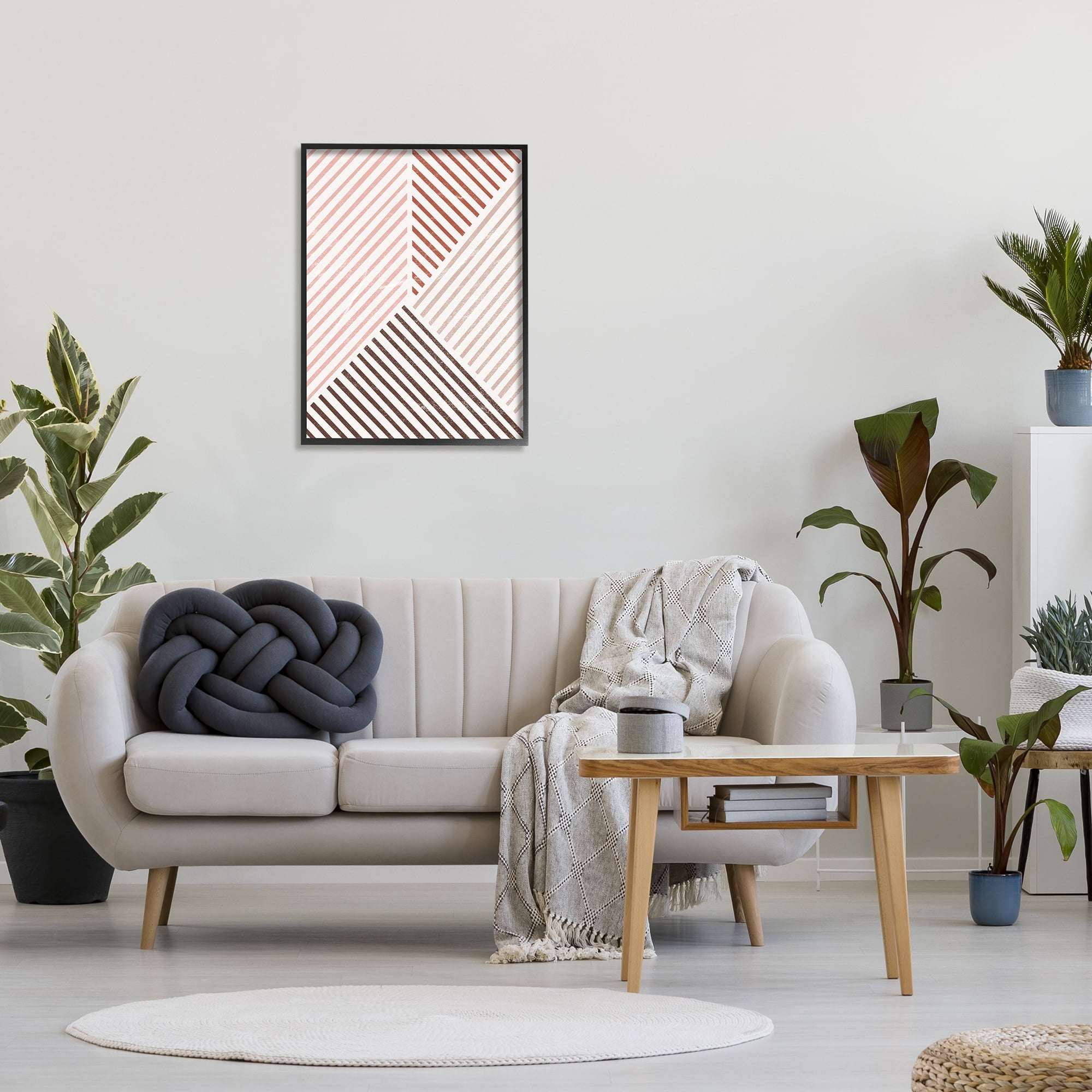 Stupell Neutral Tones Asymmetrical Stripes Abstract Painting Black Framed Art Print Wall Art