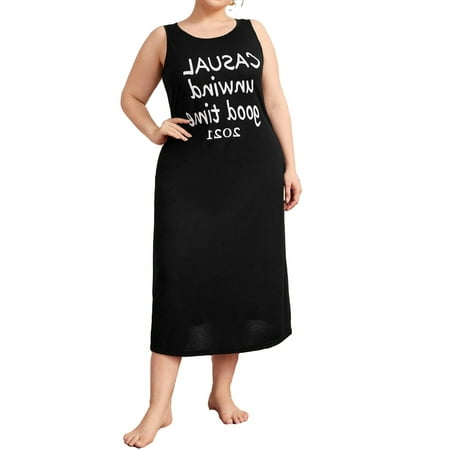 

Casual Letter Scoop Neck Sleepshirts Sleeveless Black Plus Size Nightgowns & Sleepshirts (Women s)