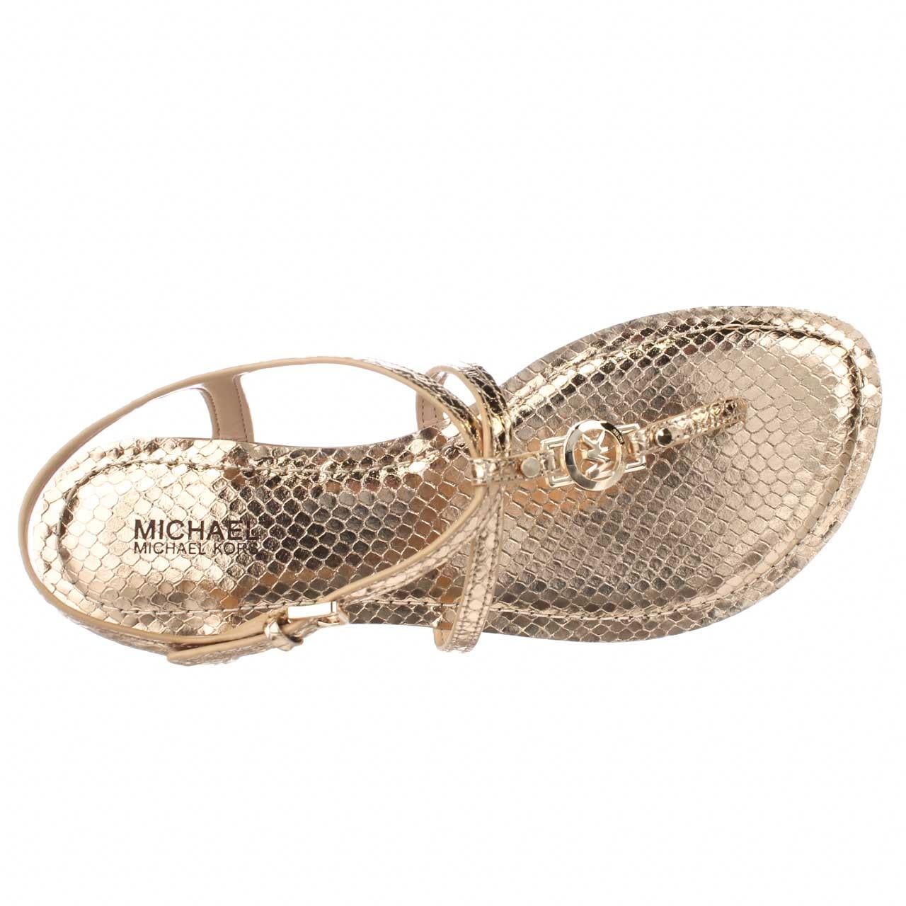 Womens MICHAEL Michael Kors Bethany TStrap Flat Sandals Pale Gold