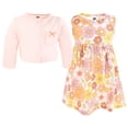 thumbnail image 3 of Hudson Baby Infant and Toddler Girls Cotton Dress and Cardigan Set, Peach Love And Flowers, 6-9 Months, 3 of 5