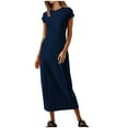 thumbnail image 1 of PEZHADA Robe Longue pour les Femmes d'Été Femmes Casual Col Rond Couleur Unie Robe à Manches Longues Robe à Manches Longues Robe à Manches Longues pour les Femmes, 1 of 7