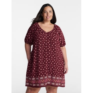 Terra & Sky Women’s Plus V-Neck Mini Dress, Sizes 0X-5X