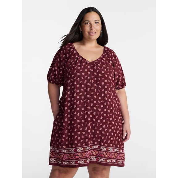 Terra & Sky Women’s Plus V-Neck Mini Dress, Sizes 0X-5X
