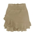 thumbnail image 4 of Bjutir Womens Athletic Shorts Skate Skirt Mini Wrap Skirt Beach Flowing Linen Cotton High Waist Shorts Summer Khaki M, 4 of 5