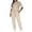 Khaki, variant on Womens Short Sleeve Contrast Trim Top and Drawstring Waist Pants Two Piece Set with Side Pockets Casual Tracksuit Loungewear
