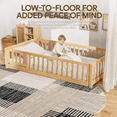 thumbnail image 6 of PAPROOS Twin Montessor Floor Bed, Solid Wood Toddler Bed with Safety Guardrail and Door, Easy Assembly, Low-to-Floor Bed Frame with Slats for Kids, Natural, 6 of 9