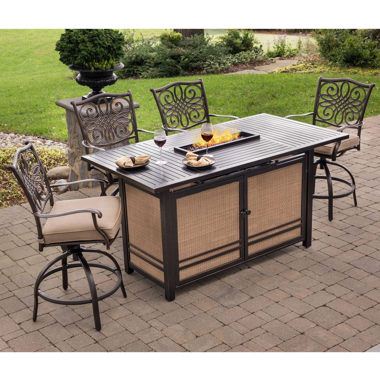 Fire Pit Bar Set, Tall Fire Pit Table With Chairs