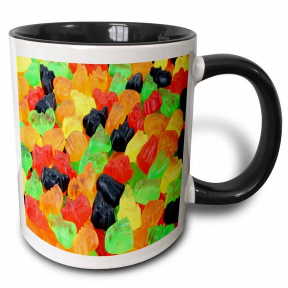 3drose, Image of Macro of Gummy Bears Candy, 11oz Two-tone Black Mug
