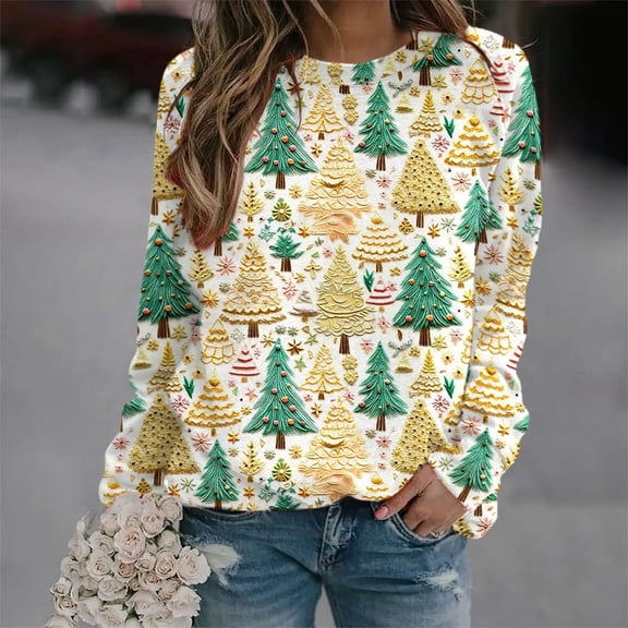 Up to 65 off!Lolmot Christmas Shirts for Women Fleece Lined Oversized Sweatshirt Funny Sweaters Xmas Tree Santa Snowman Crewneck Long Sleeve Casual Loose Pullover Tops