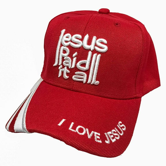 Black Duck Brand Jesus Paid It All / I Love Jesus Adjustable Baseball Cap (Red)