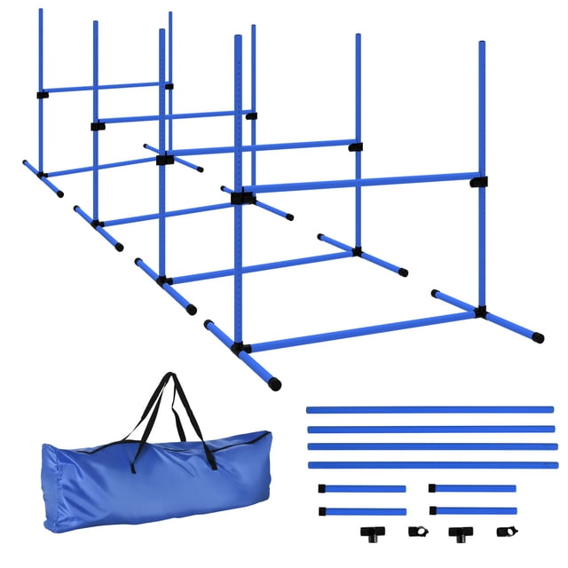 Adjustable Dog Agility Jump Set - Blue, 4-Bar Training Kit for Obedience & Exercise - Portable Pet Equipment for Backyard & Indoor Use - 39" x 25.6" x 37"