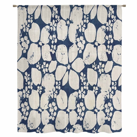 Beige Flower Pattern Sheer Curtains 96" Long, Retro Country Tie-dye Floral Abstract Blue Light Filering Curtains, Privacy Drapes Simi Floor to Veiling Curtain for Living Room Large Window Treatment
